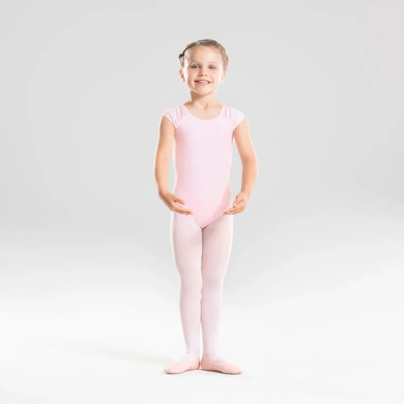 girls light pink ballet leotard short sleeved