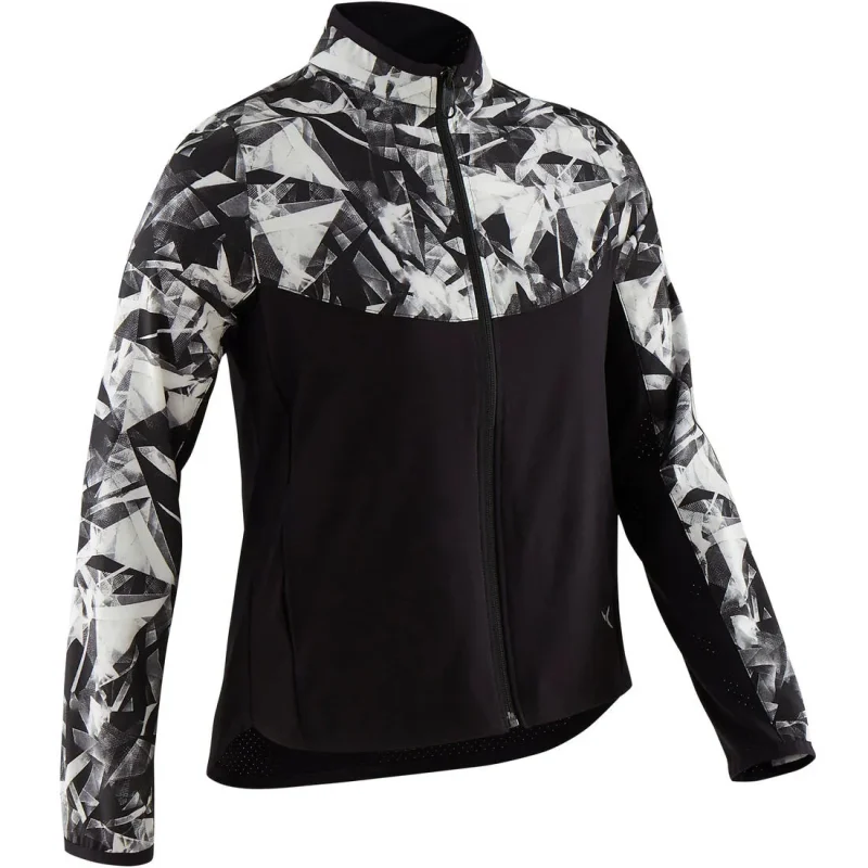 girls w500 lightweight breathable gym jacket black print