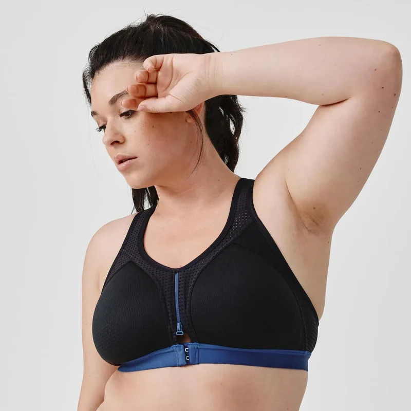 high support zipped running bra for women