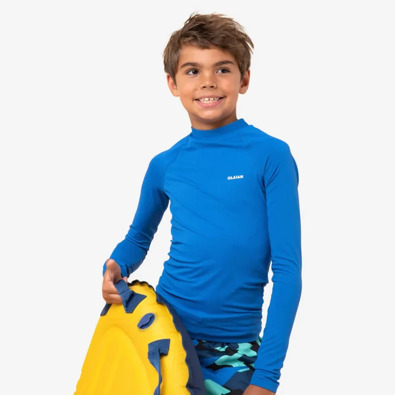 kids blue uv long sleeve rash guard sun protection shirt