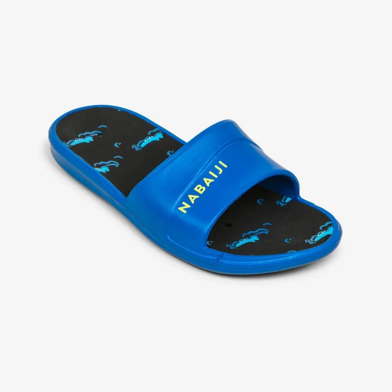 kids crocodile print blue black slap 500 pool sandals