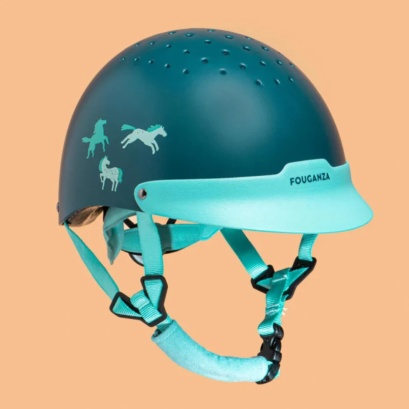 kids green turquoise horse riding helmet 100