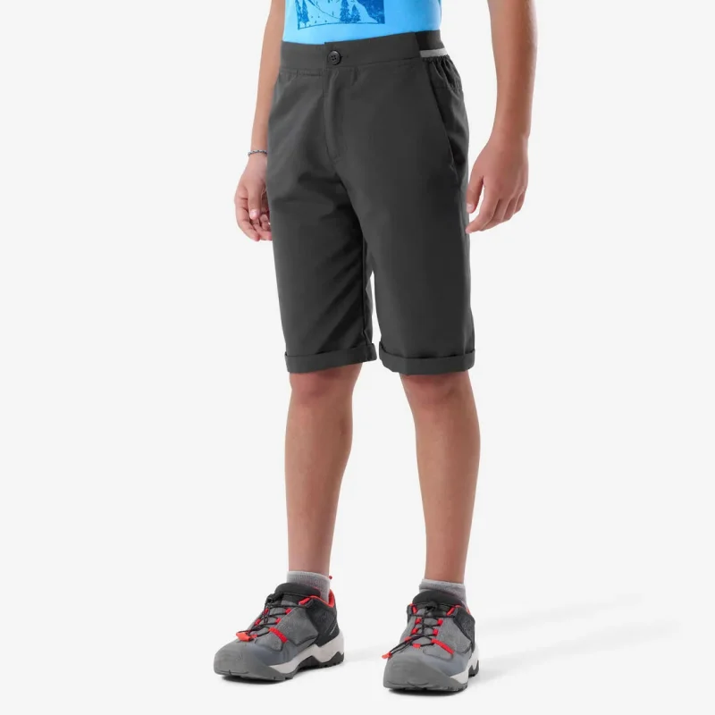 kids hiking shorts mh100 dark grey age 7 15