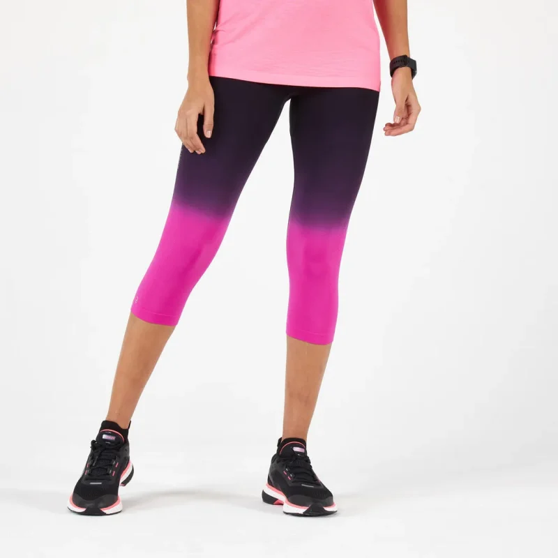 kiprun breathable women s cropped running pants black pink