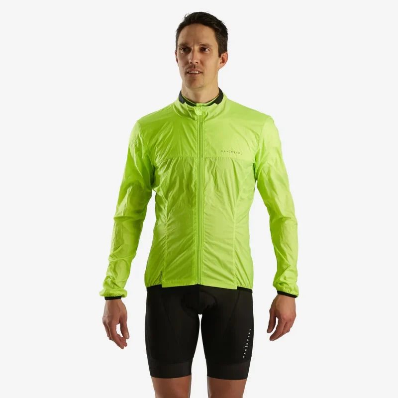 men s lightweight long sleeve cycling windbreaker yellow