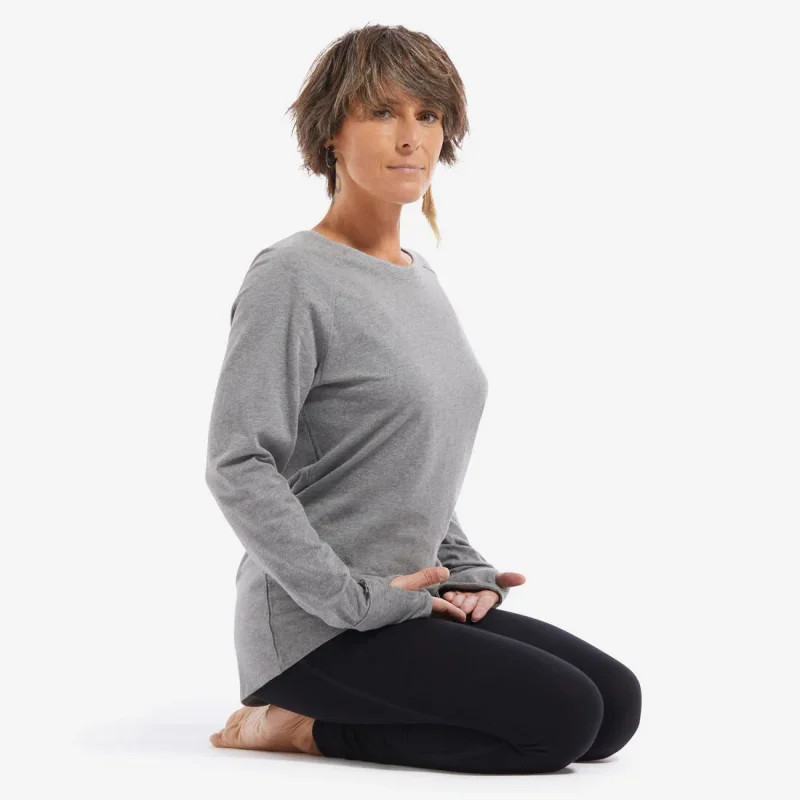 seamless organic cotton yoga long sleeve t shirt grey