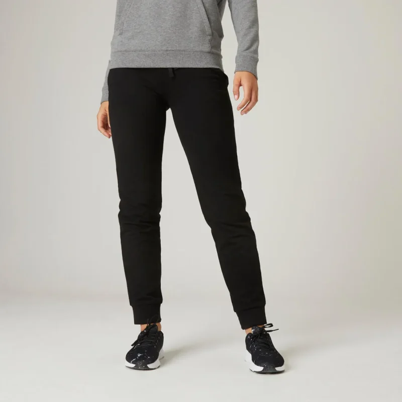 women s black cotton joggers with pockets 500