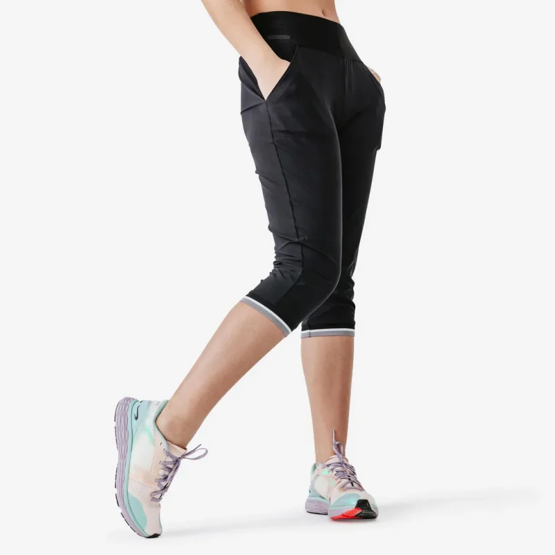 women s black cropped running trousers quick dry performance