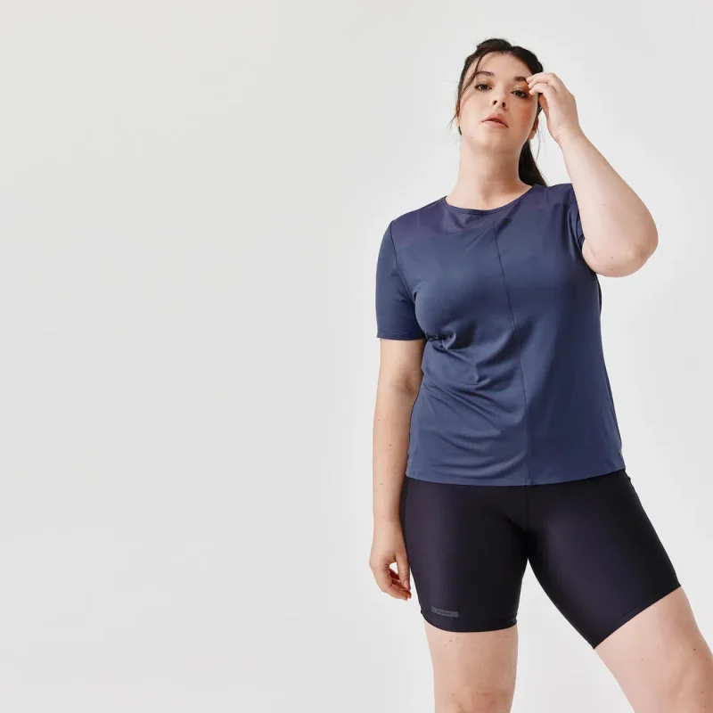 women s dark blue dry breathable running tee